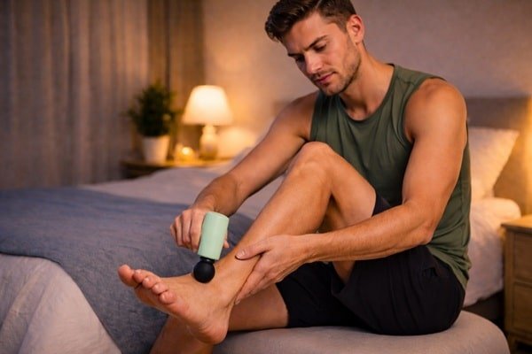 Uso de la pistola de masaje para aliviar la fascitis plantar